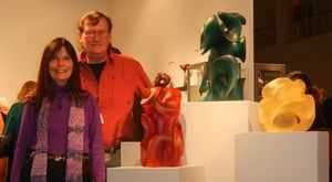 The Pollitts, glass artist Harry & his wife Gaye, in the exhibit of his four glass sculptures at SOFA Chicago 2013