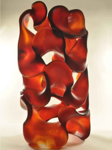 Harry Pollitt - orange red Fluid Dynamics glass sculpture