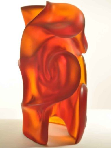Red Shift by Harry Pollitt in yellow-amber glass that does dramatic color shifts depending on the thickness.