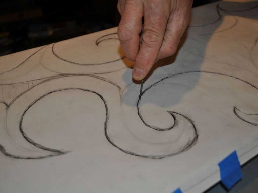 Harry Pollitt - creating Coriolis glass sculpture tracing design