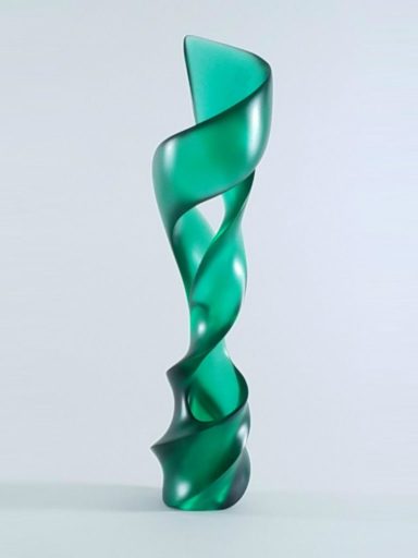 Green Piece,an emerald green Pollitt glass sculpture invites you to travel through the turns and twists of its 1'-2" high x 4" diameter design.